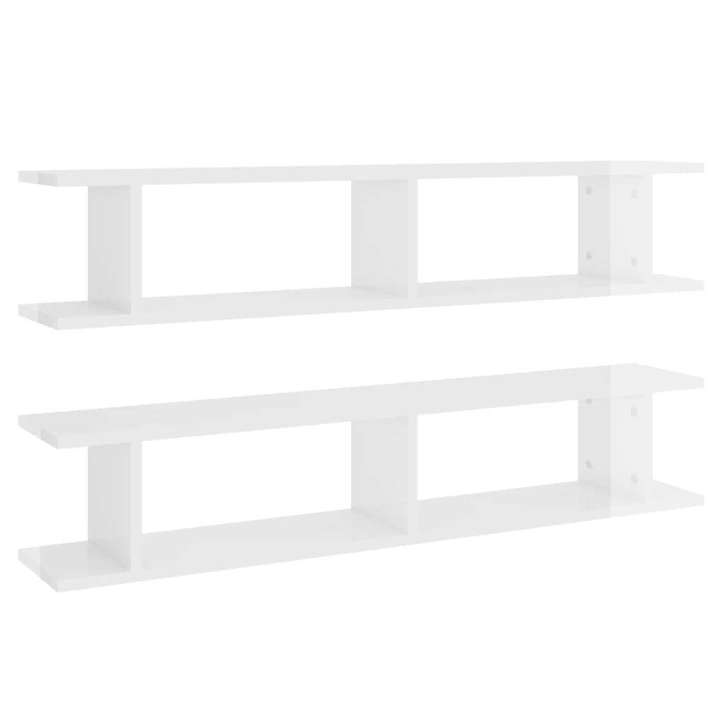 Mensole a Muro 2 pz Bianco Lucido 105x18x20cm Legno Multistrato