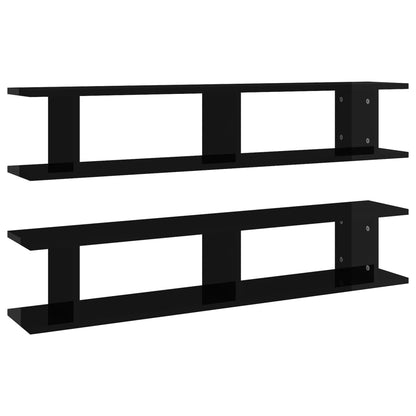 Mensole a Parete 2 pz Nero Lucido 105x18x20cm Legno Multistrato