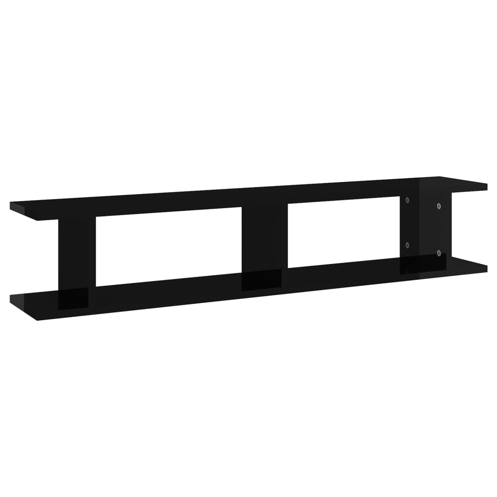 Mensole a Parete 2 pz Nero Lucido 105x18x20cm Legno Multistrato