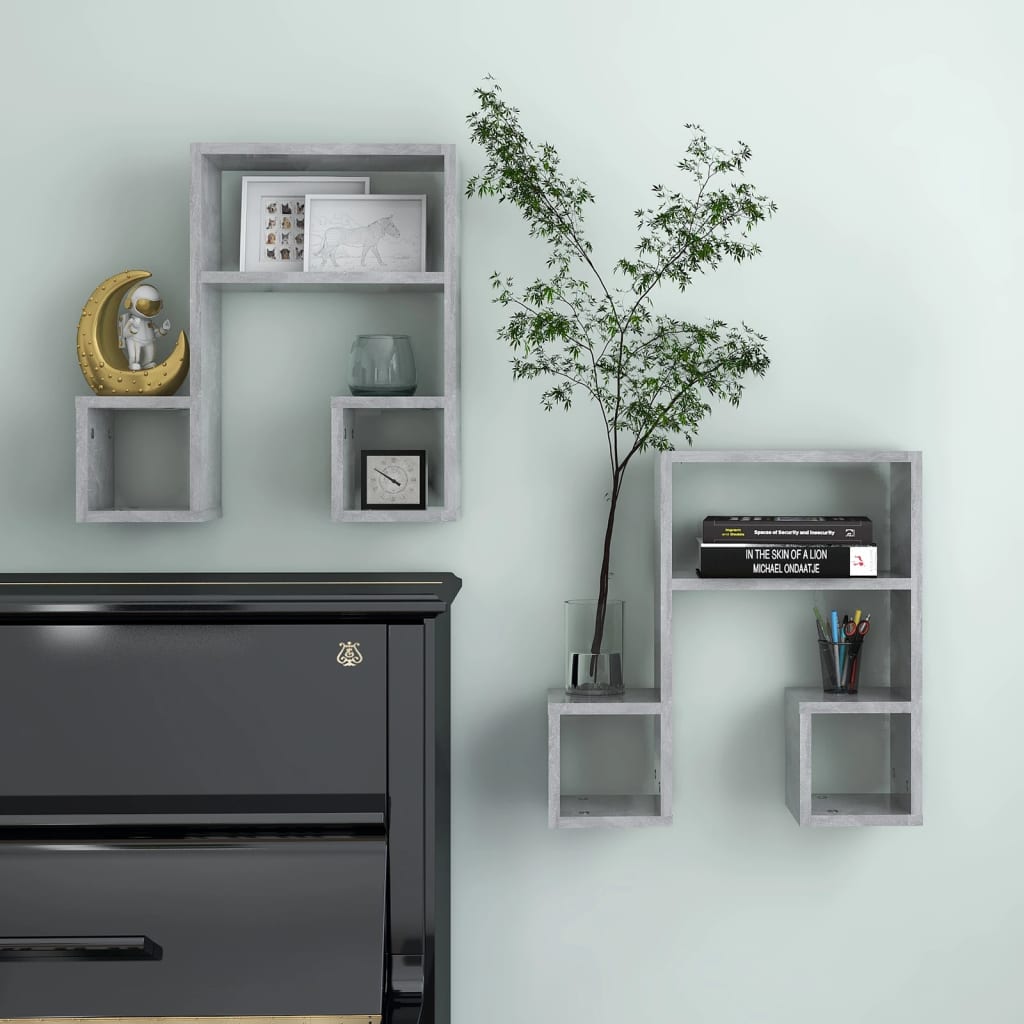 Mensole a Muro 2pz Grigio Cemento 50x15x50cm Legno Multistrato