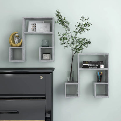 Mensole a Muro 2pz Grigio Cemento 50x15x50cm Legno Multistrato