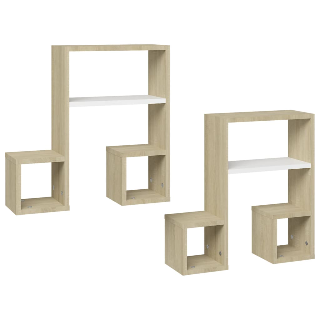 Mensole a Muro 2pz Bianco e Sonoma 50x15x50cm Legno Multistrato