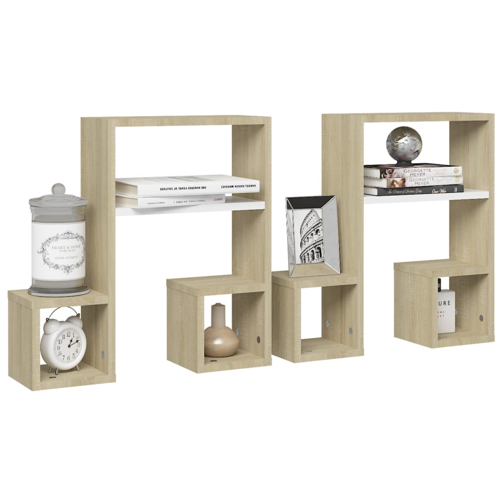 Mensole a Muro 2pz Bianco e Sonoma 50x15x50cm Legno Multistrato