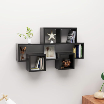 Scaffale a Muro Auto Nero Lucido 82x15x51cm Legno Multistrato
