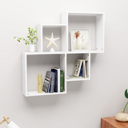 Mensola Muro Cubo Bianco Lucido 80x15x78,5cm Legno Multistrato