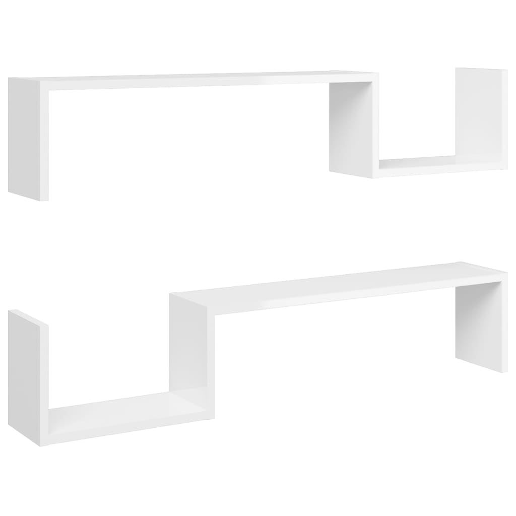 Mensole a Muro 2 pz Bianco Lucido 100x15x20cm Legno Multistrato