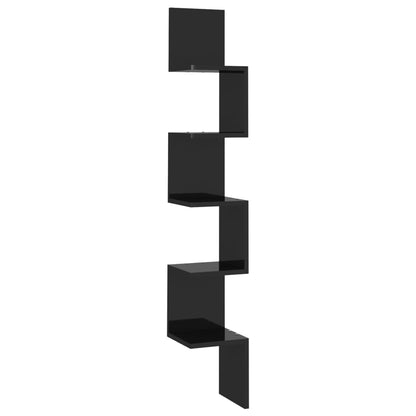 Scaffale Angolare a Muro Nero Lucido 20x20x127,5cm Multistrato