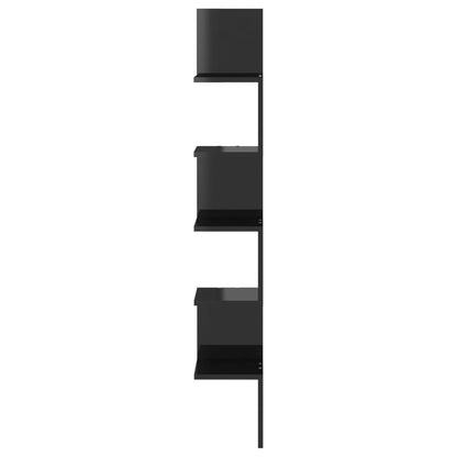 Scaffale Angolare a Muro Nero Lucido 20x20x127,5cm Multistrato
