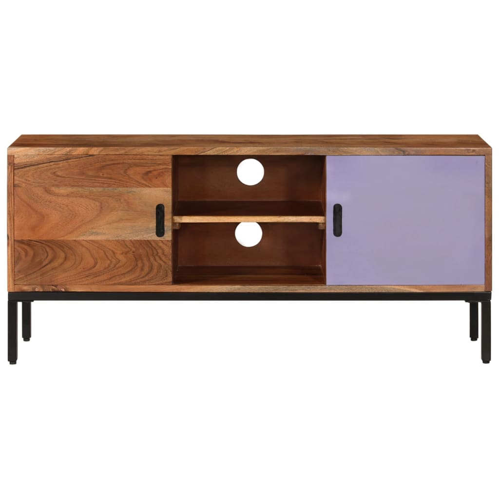 Mobile TV Marrone ambra e Grigio 110x30x50cm in Legno di Acacia