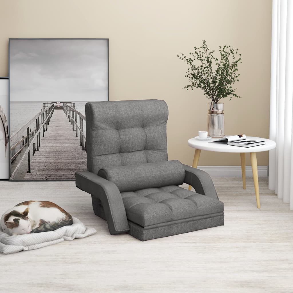 Sedia da Terra Pieghevole Funzione Letto Tessuto Grigio Chiaro