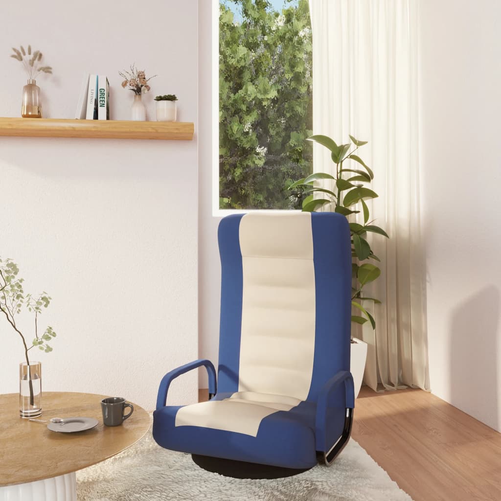 Sedia da Pavimento Girevole Blu e Crema in Tessuto