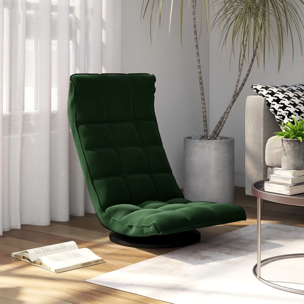 Sedia da Pavimento Girevole Verde Scuro in Velluto