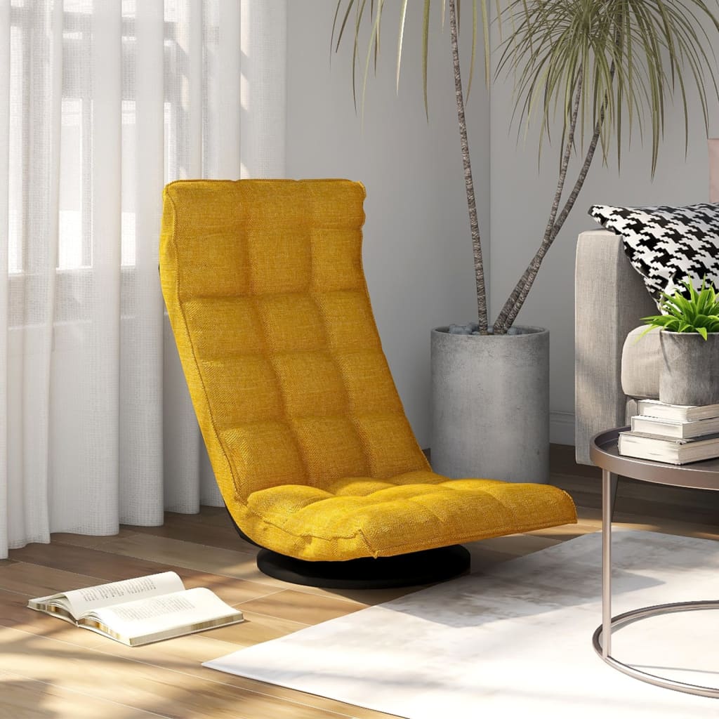 Sedia da Pavimento Girevole Giallo Senape in Tessuto