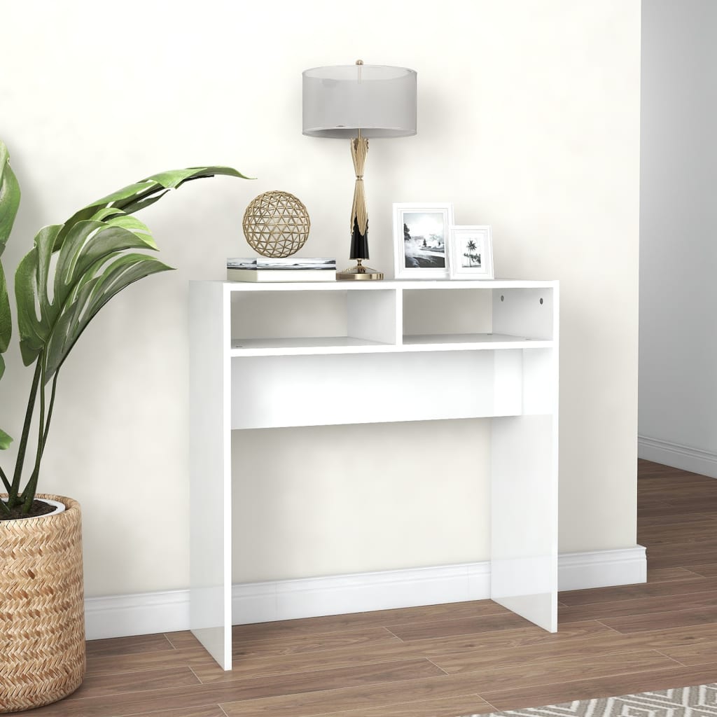 Tavolino Consolle Bianco Lucido 78x30x80 cm Legno Multistrato