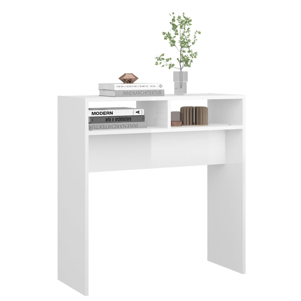 Tavolino Consolle Bianco Lucido 78x30x80 cm Legno Multistrato