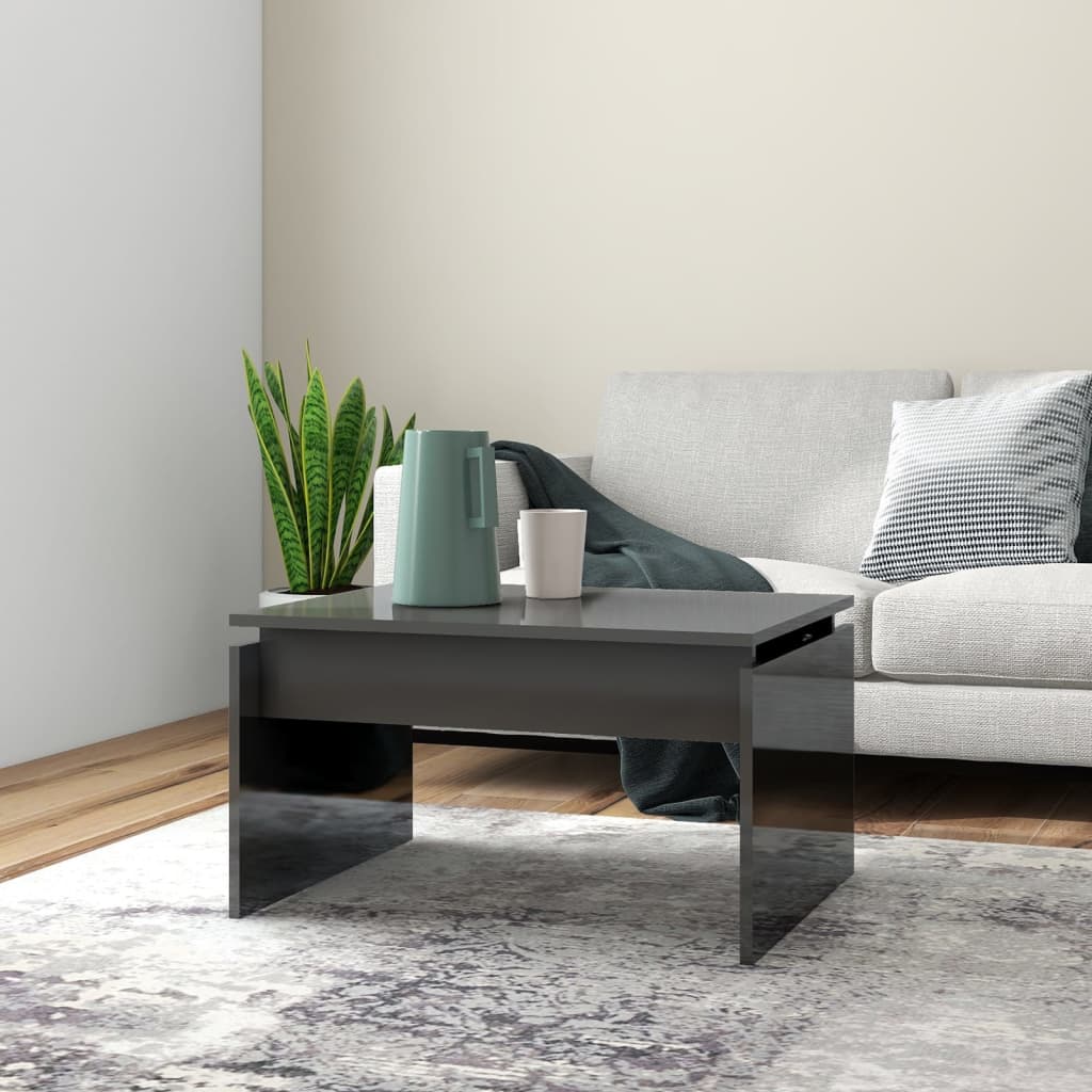 Tavolino da Salotto Grigio Lucido 68x50x38 cm Legno Multistrato