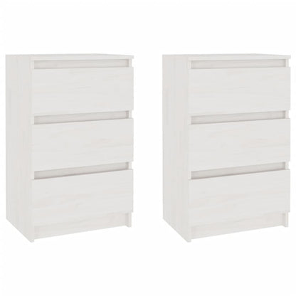 Comodini 2 pz Bianchi 40x29,5x64 cm in Legno Massello di Pino