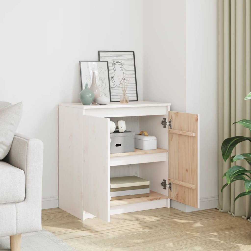 Armadietto Bianco 60x36x65 cm in Legno Massello di Pino