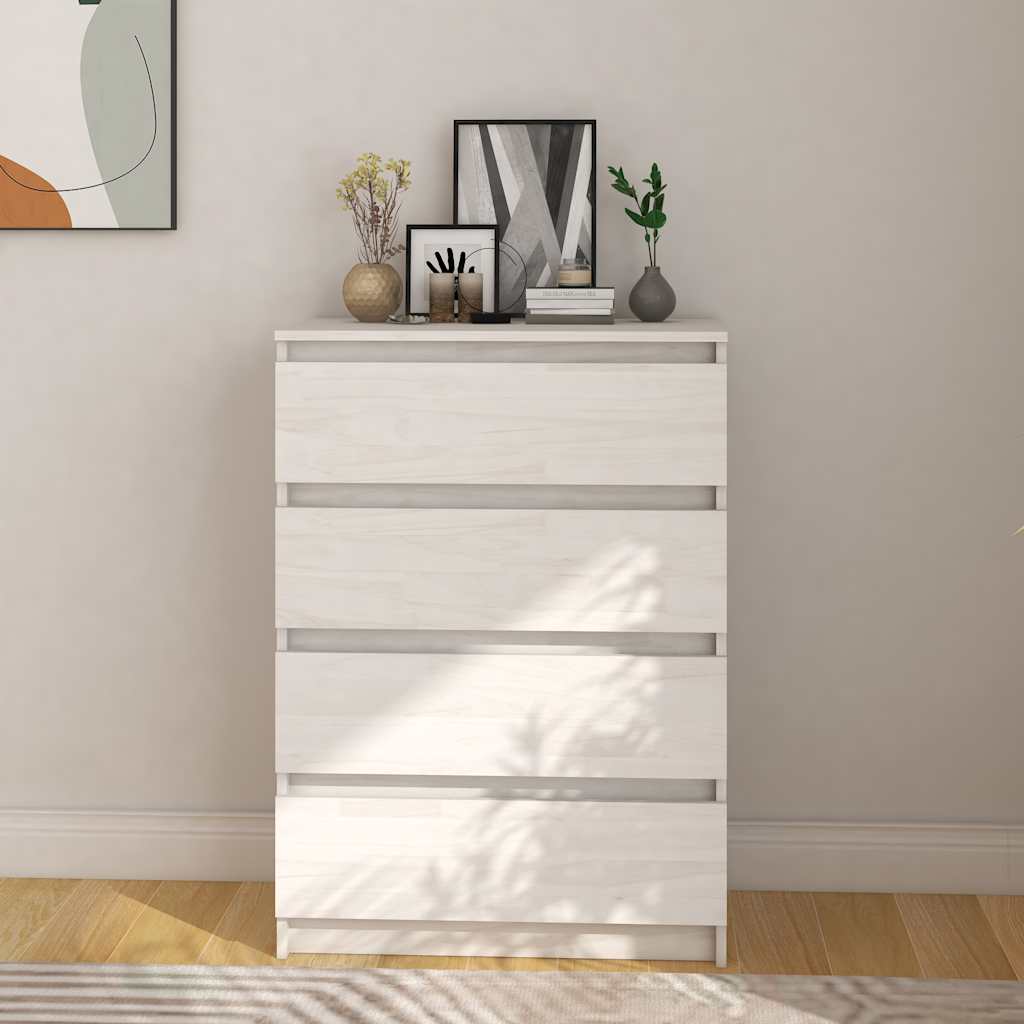 Credenza Bianca 60x36x84 cm in Legno Massello di Pino
