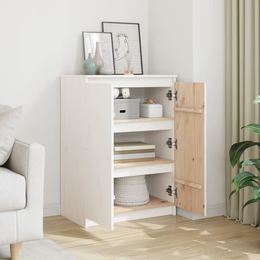 Credenza Bianca 60x36x84 cm in Legno Massello di Pino