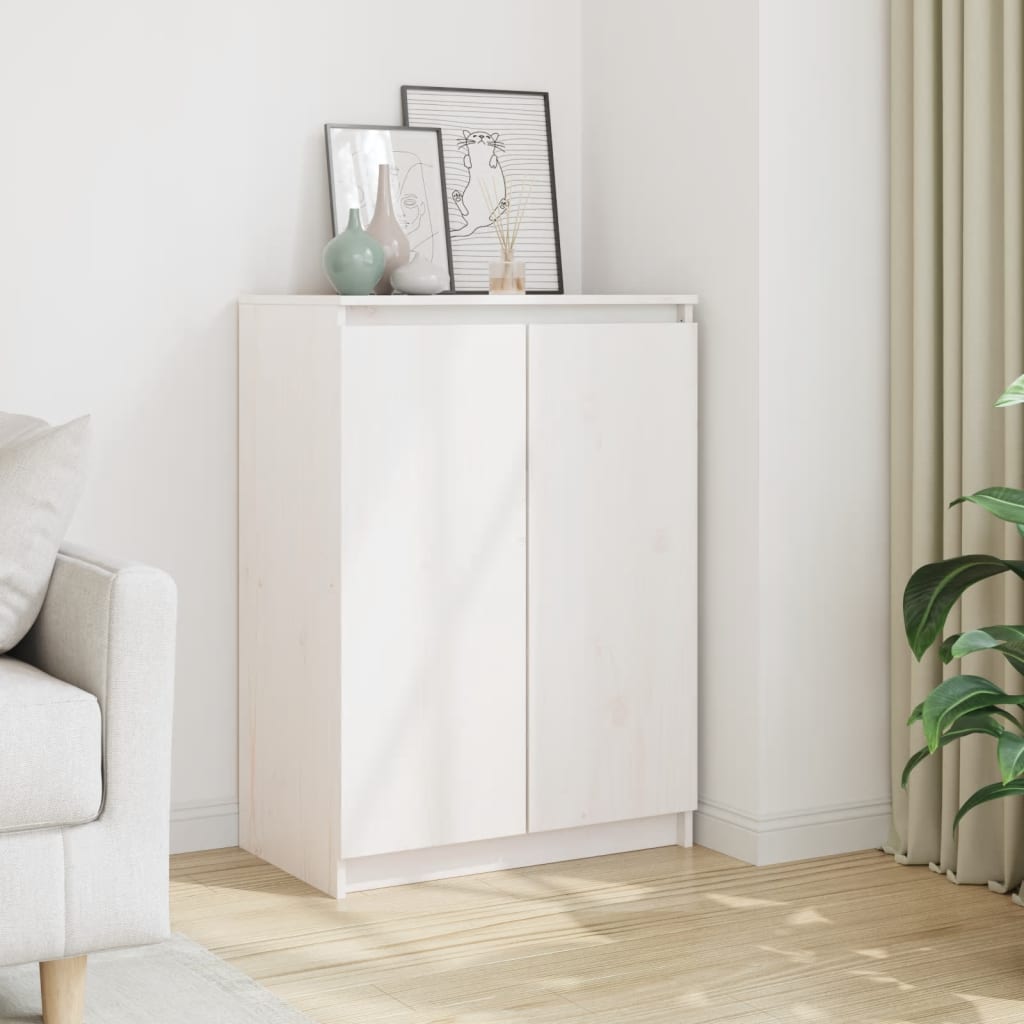 Credenza Bianca 60x36x84 cm in Legno Massello di Pino