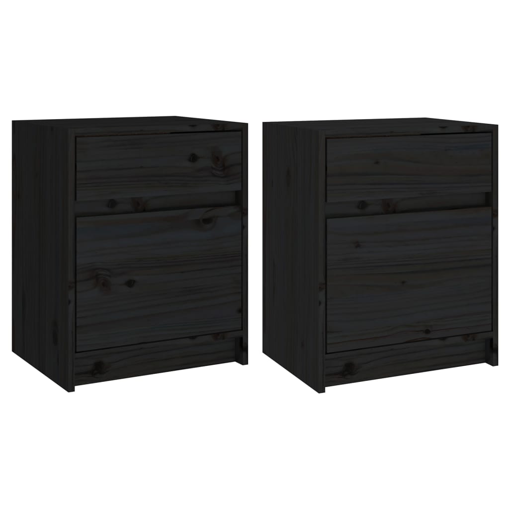 Comodini 2 pz Neri 40x31x50 cm in Legno Massello di Pino