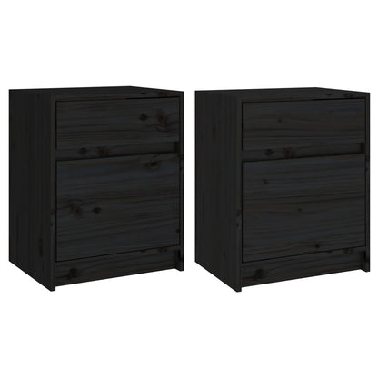 Comodini 2 pz Neri 40x31x50 cm in Legno Massello di Pino