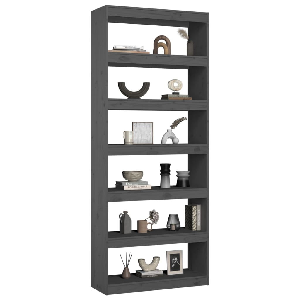 Libreria/Divisorio Grigio 80x30x199,5 cm in Massello di Pino