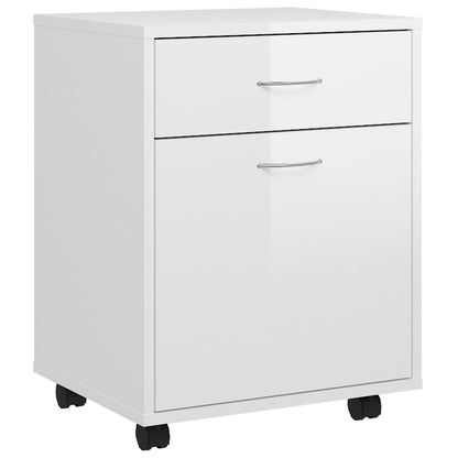 Mobiletto con Ruote Bianco Lucido 45x38x54cm Legno Multistrato