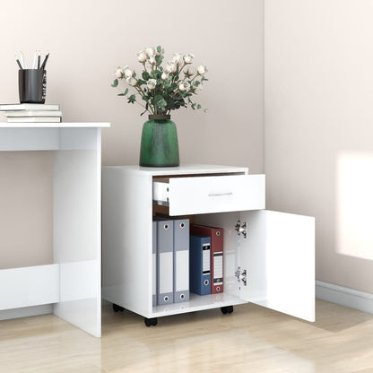 Mobiletto con Ruote Bianco Lucido 45x38x54cm Legno Multistrato
