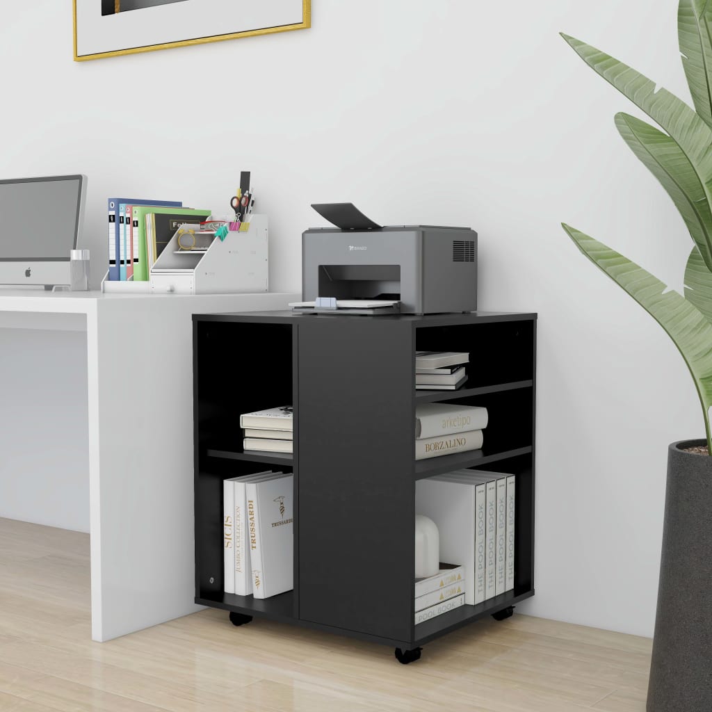 Mobiletto con Ruote Nero 60x53x72 cm in Legno Multistrato
