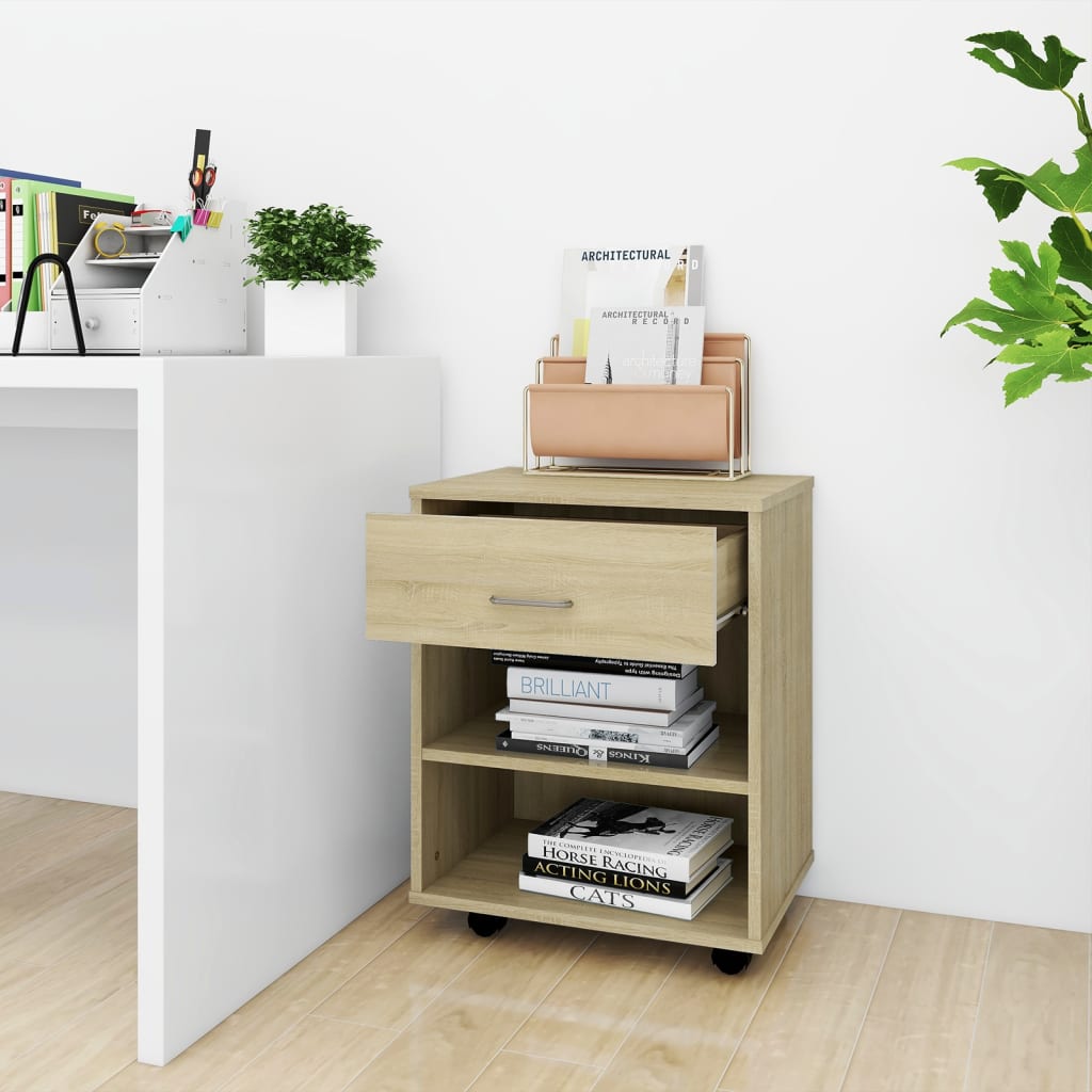 Mobiletto con Ruote Rovere Sonoma 46x36x59 cm Legno Multistrato