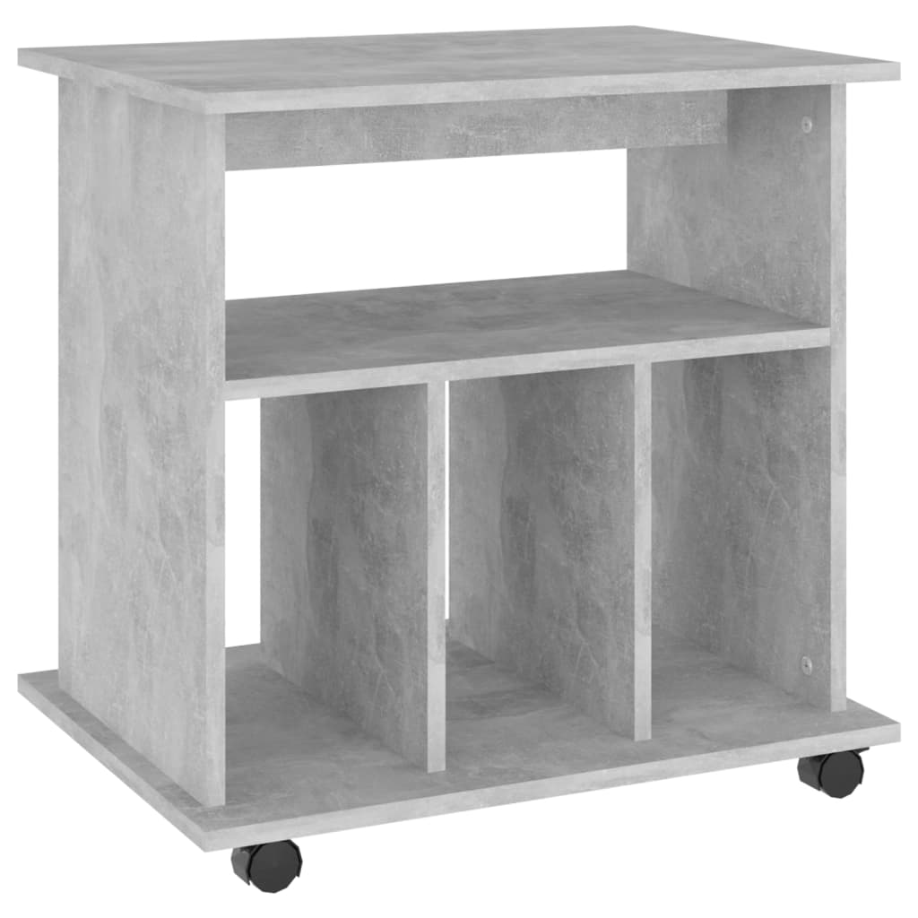 Mobiletto con Ruote Grigio Cemento 60x45x60cm Legno Multistrato