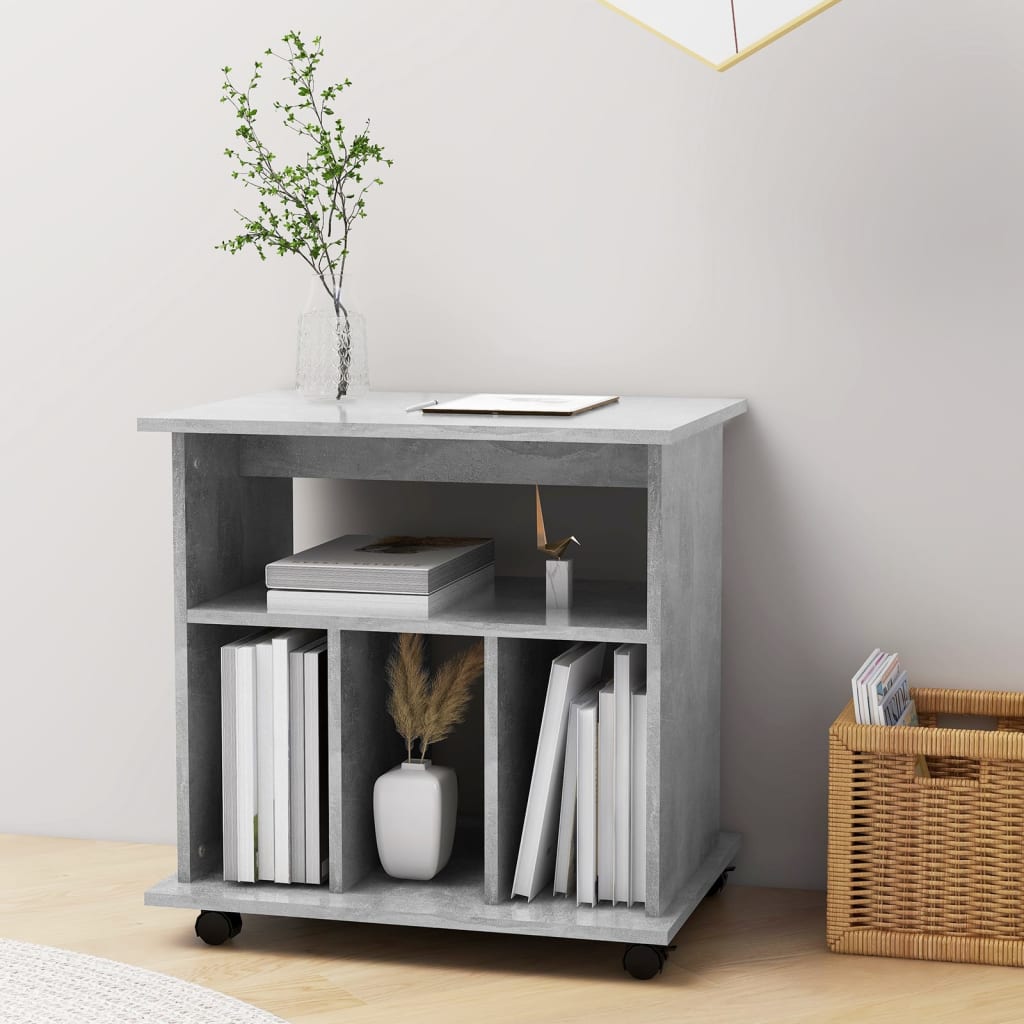 Mobiletto con Ruote Grigio Cemento 60x45x60cm Legno Multistrato