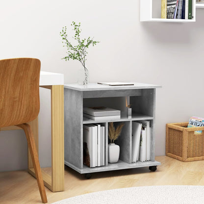 Mobiletto con Ruote Grigio Cemento 60x45x60cm Legno Multistrato