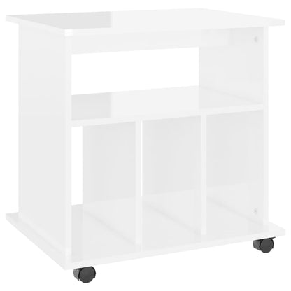 Mobiletto con Ruote Bianco Lucido 60x45x60 cm Legno Multistrato