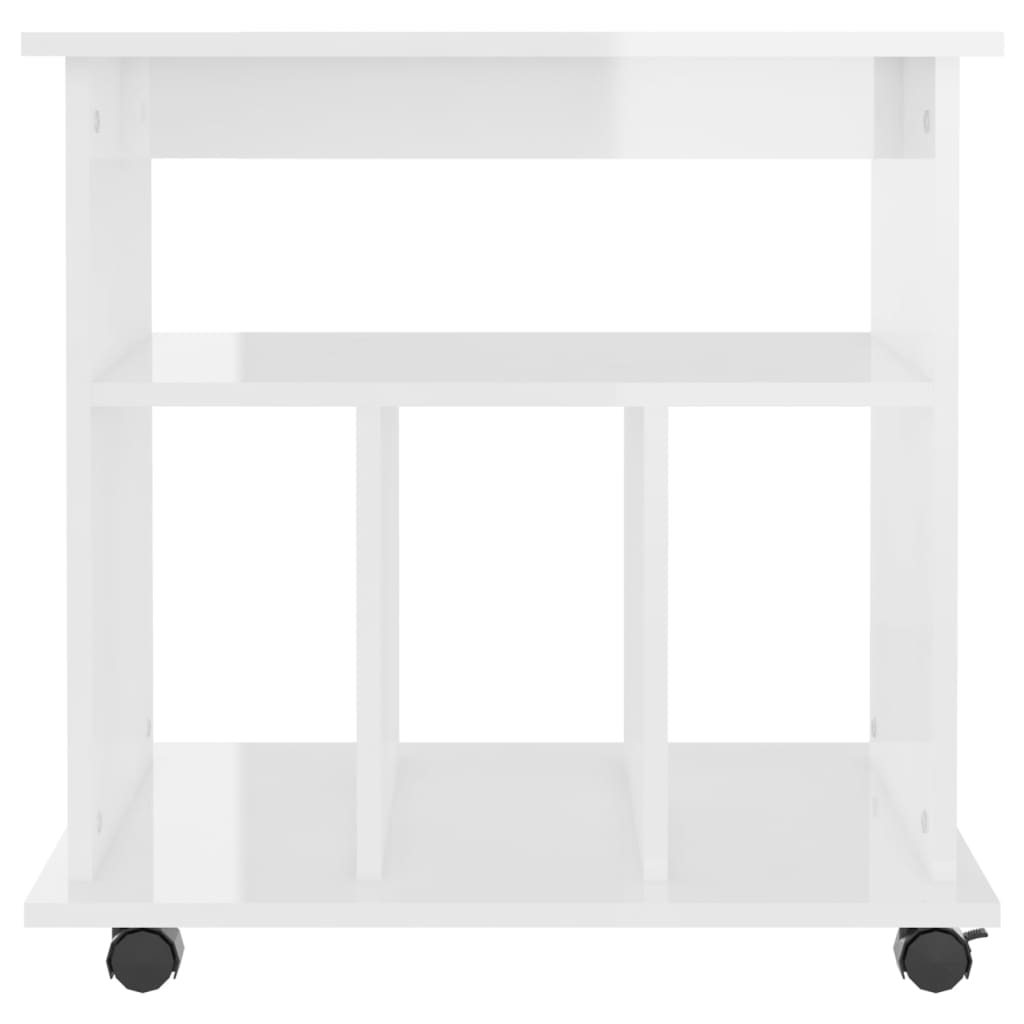 Mobiletto con Ruote Bianco Lucido 60x45x60 cm Legno Multistrato