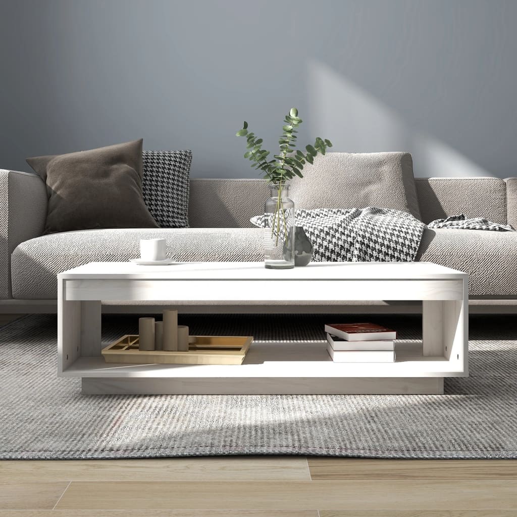 Tavolino da Salotto Bianco 110x50x33,5 cm in Legno di Pino