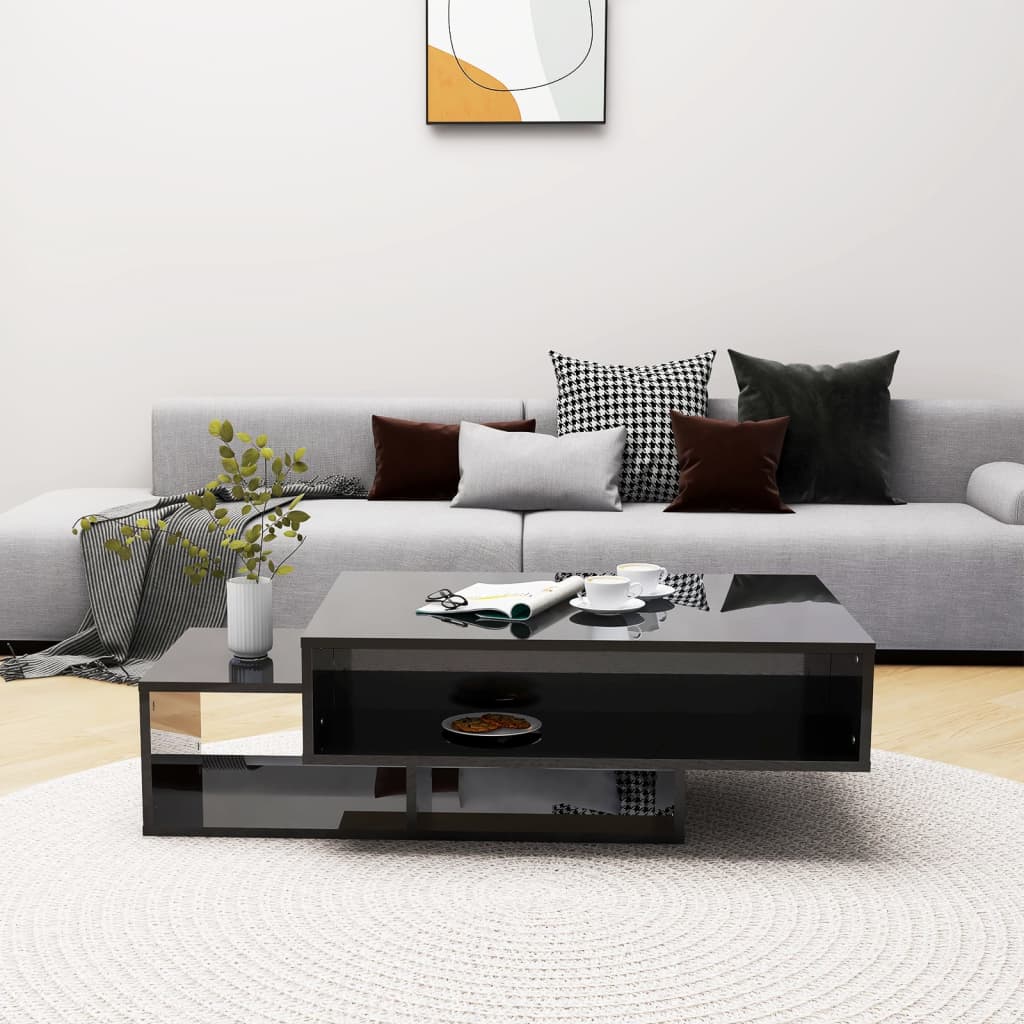 Tavolino da Salotto Nero Lucido 105x55x32 cm in Truciolato