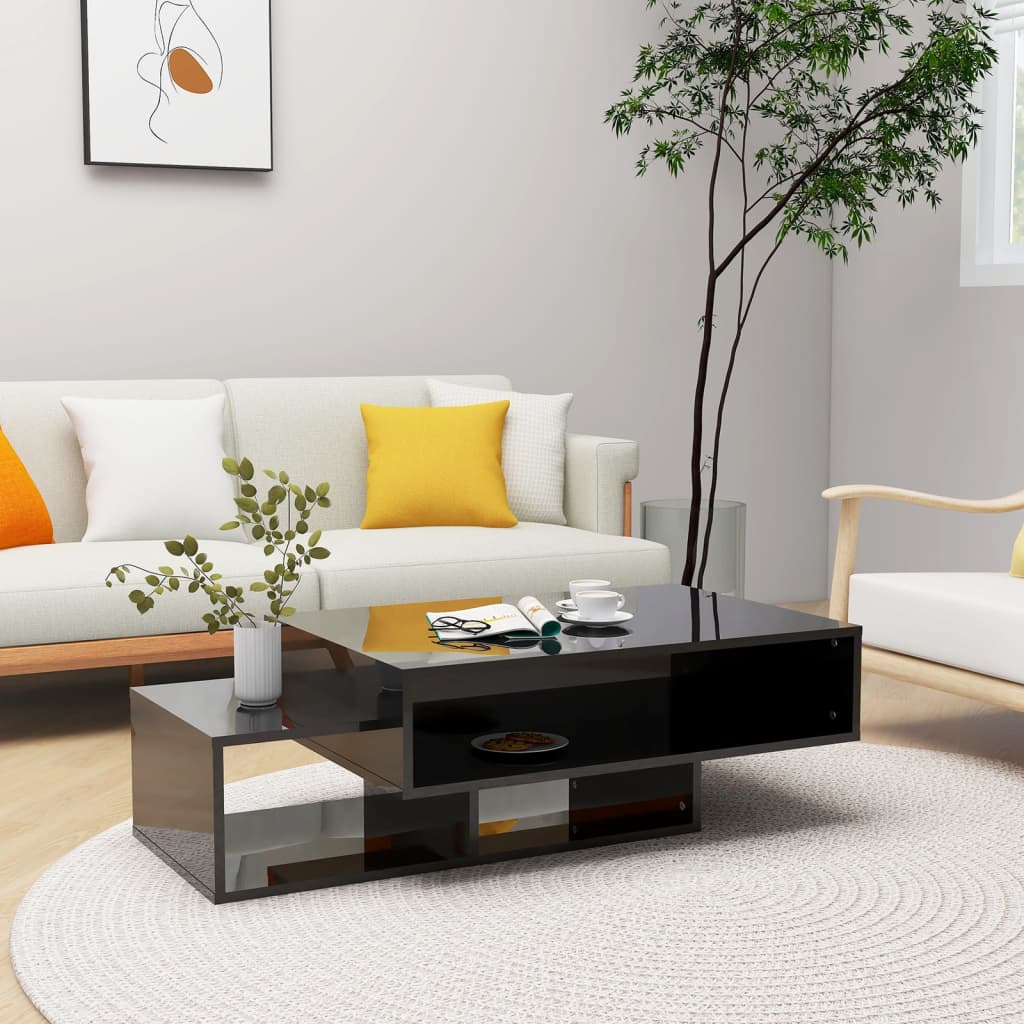 Tavolino da Salotto Nero Lucido 105x55x32 cm in Truciolato