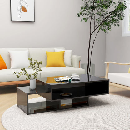 Tavolino da Salotto Nero Lucido 105x55x32 cm in Truciolato