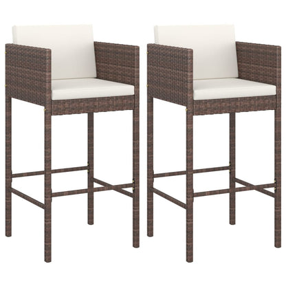 Sgabelli da Bar con Cuscini 2 pz Marroni in Polyrattan