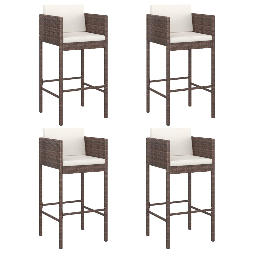 Sgabelli da Bar 4 pz con Cuscini Marroni in Polyrattan