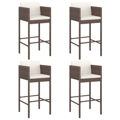Sgabelli da Bar 4 pz con Cuscini Marroni in Polyrattan