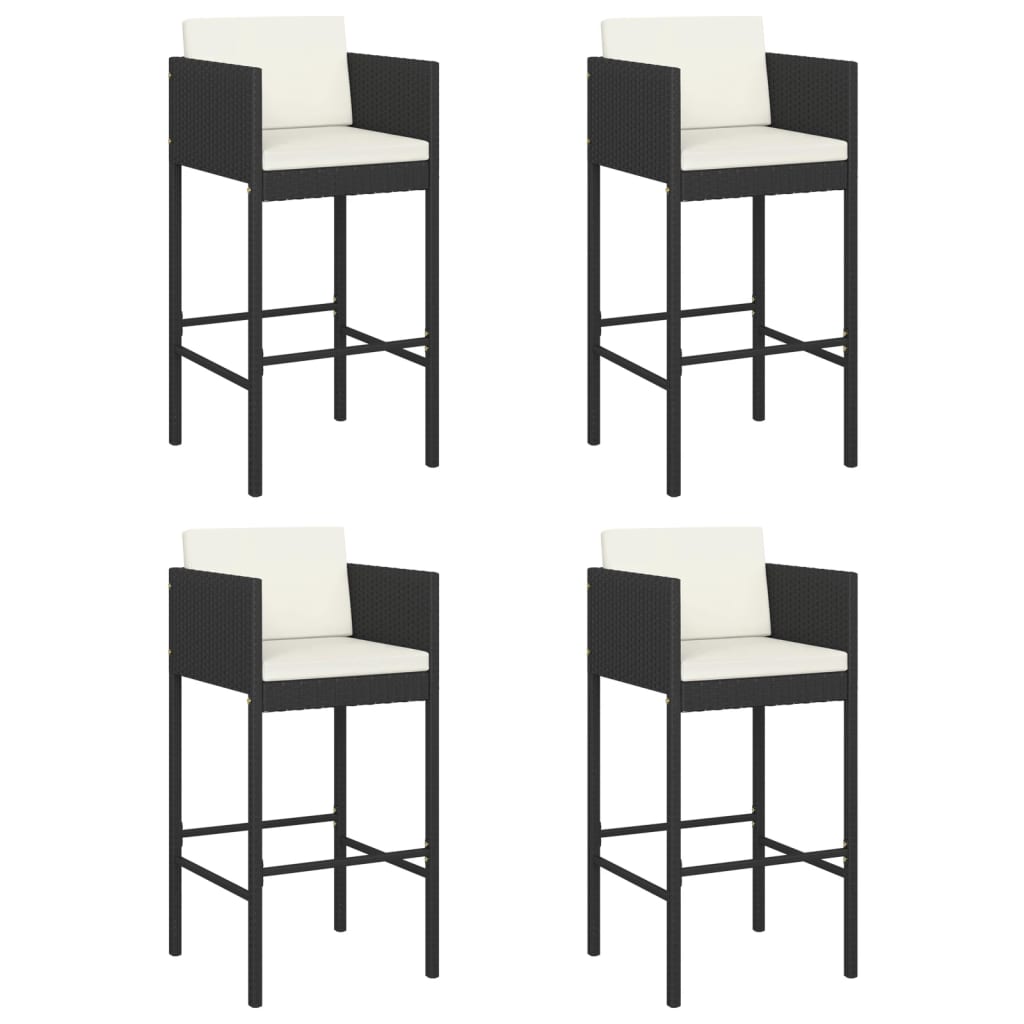 Sgabelli da Bar 4 pz con Cuscini Nero in Polyrattan