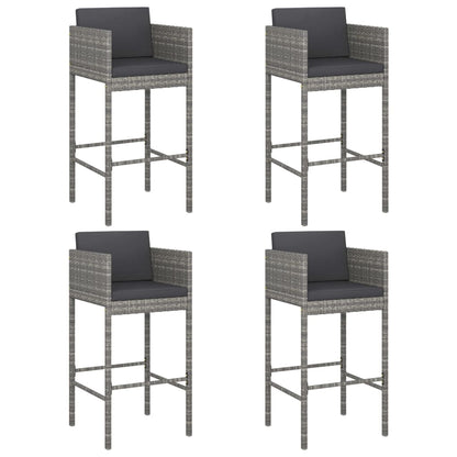 Sgabelli da Bar con Cuscini 4 pz in Polyrattan Grigio
