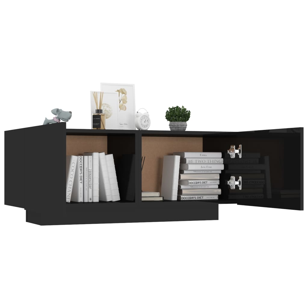 Comodino Nero Lucido 100x35x40 cm in Legno Multistrato