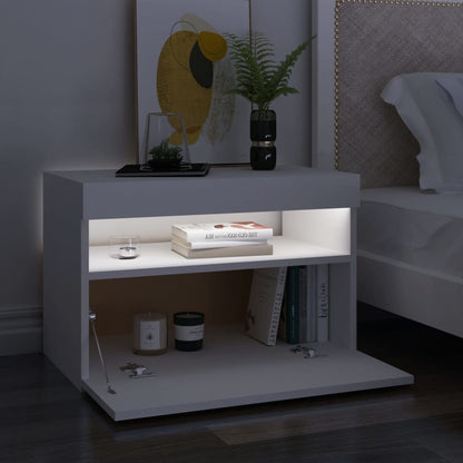 Comodino e Luci LED Bianco 60x35x40 cm in Legno Multistrato