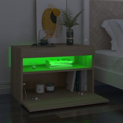 Comodino con Luci LED Sonoma 60x35x40 cm in Legno Multistrato