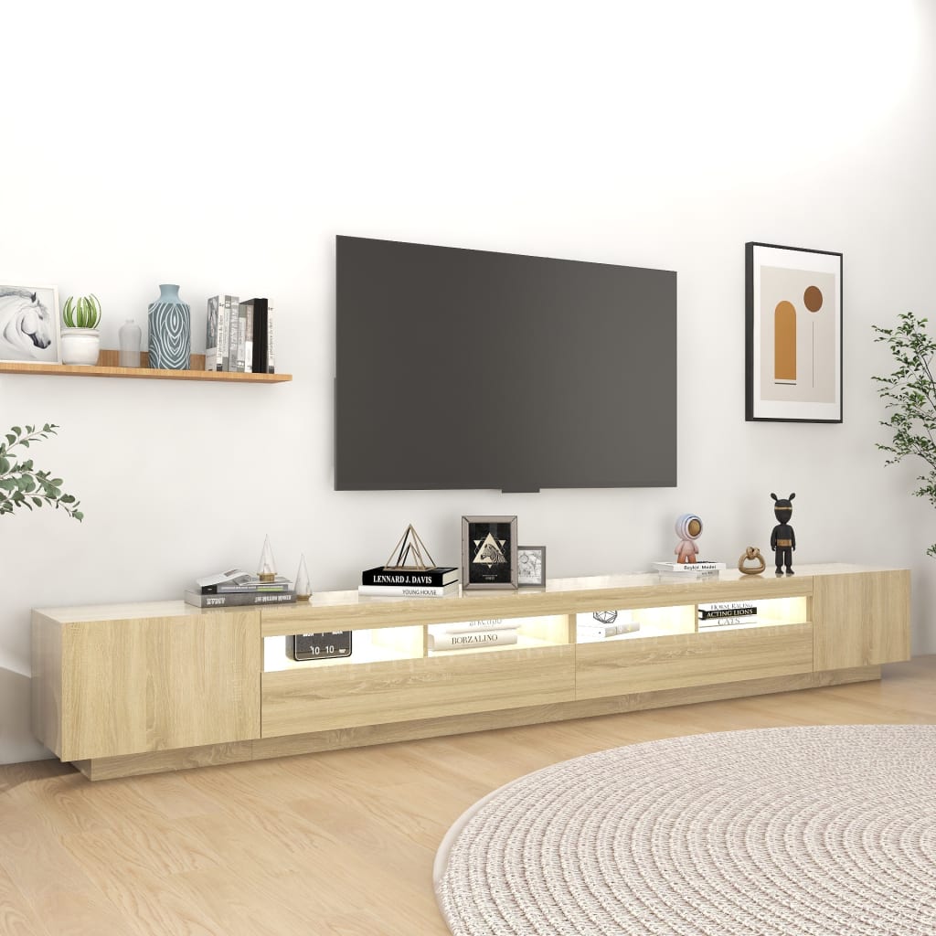 Mobile Porta TV con Luci LED Rovere Sonoma 300x35x40 cm